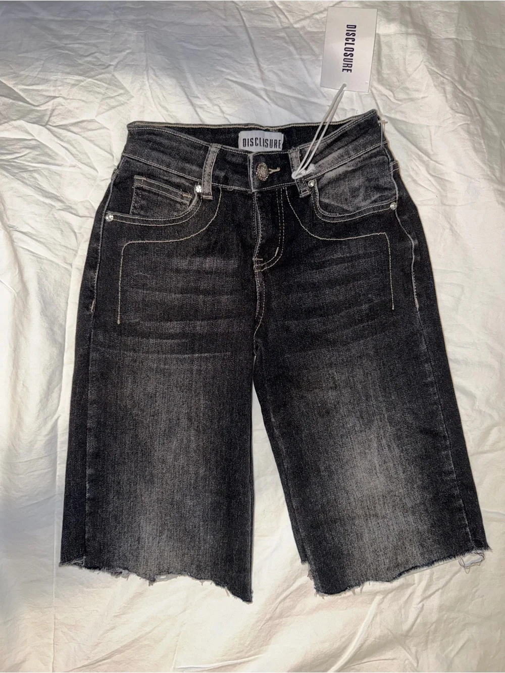 Disclosure NWT Black Embellished Bermuda Denim Shorts Size 0/24 Y2K Rhinestone